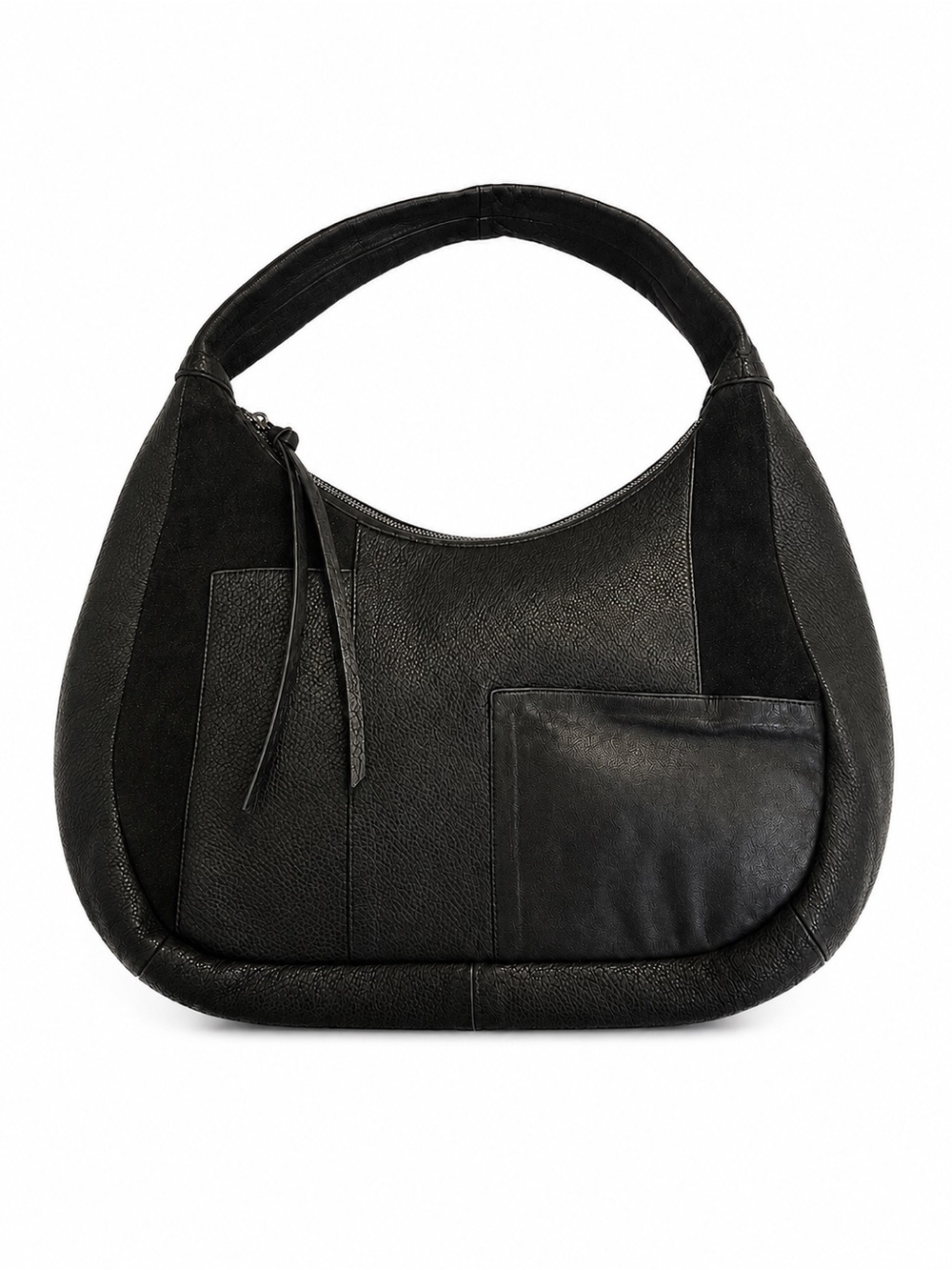 Gorgeous Black Genuine Leather & Suede Patchwork Hobo Bag